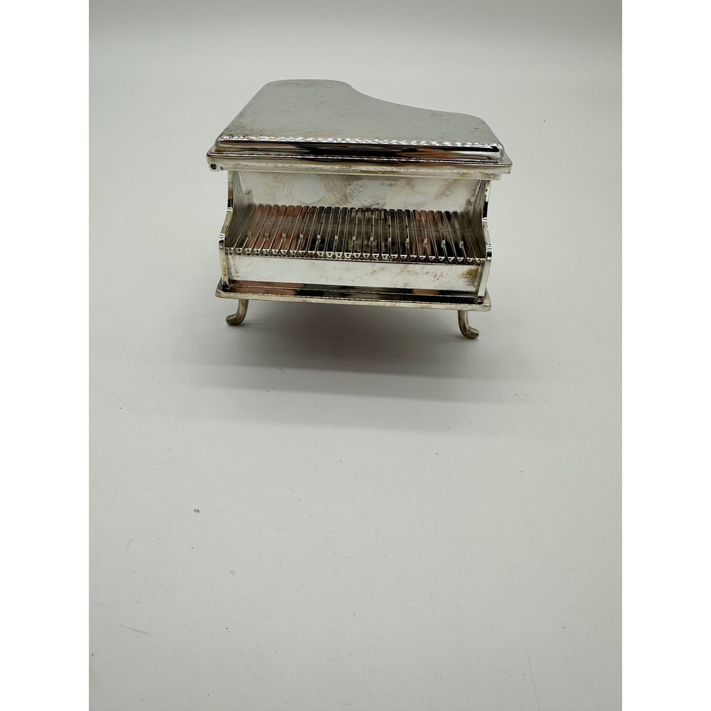 Grand Piano Trinket Jewelry Box Musical Decor Silver Tone regency